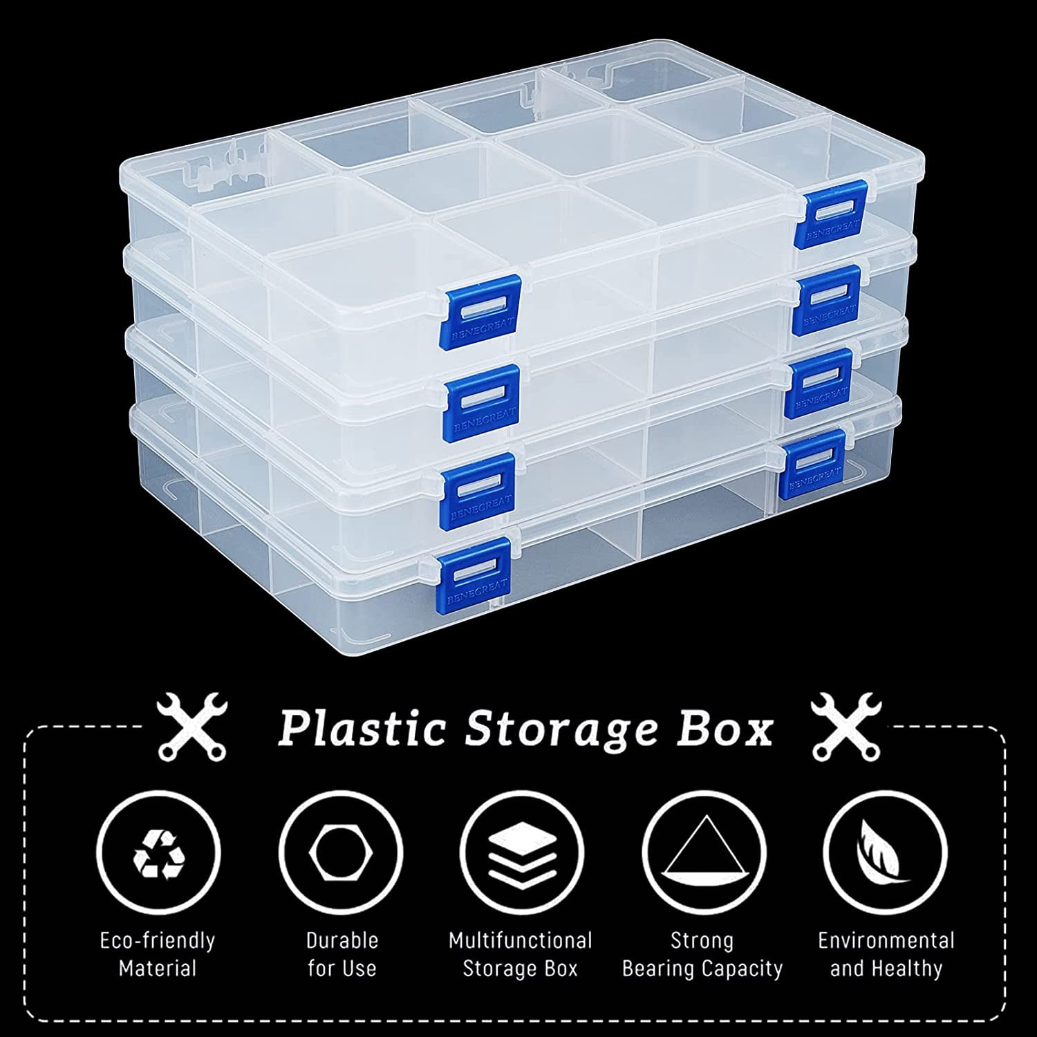 4PCS 12 Grids Plastic Storage Box Jewellery Box Compartment Organizer Earring Storage Containers Clear Plastic Bead Case(8.9x6x1.2Inch) colorful DIY