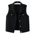 thumbnail image 2 of Denim Vests for Women Sleeveless Cropped Jean Jacket Vests Top Slim Thin Western Outfit Fashion Casual Turn-down Collar Jacket with Pockets, 2 of 8