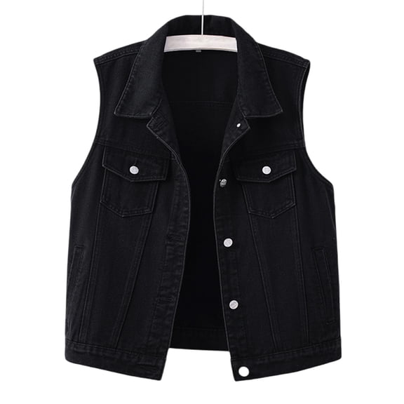 AUNVITO Women's Denim Vest Sleeveless Button Front Lapel Collar Casual and Chic-Style Outerwear