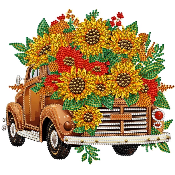 DIY Parcial Forma Especial Taladro Diamante Pintura Girasol Coche Clásico 30x30cm