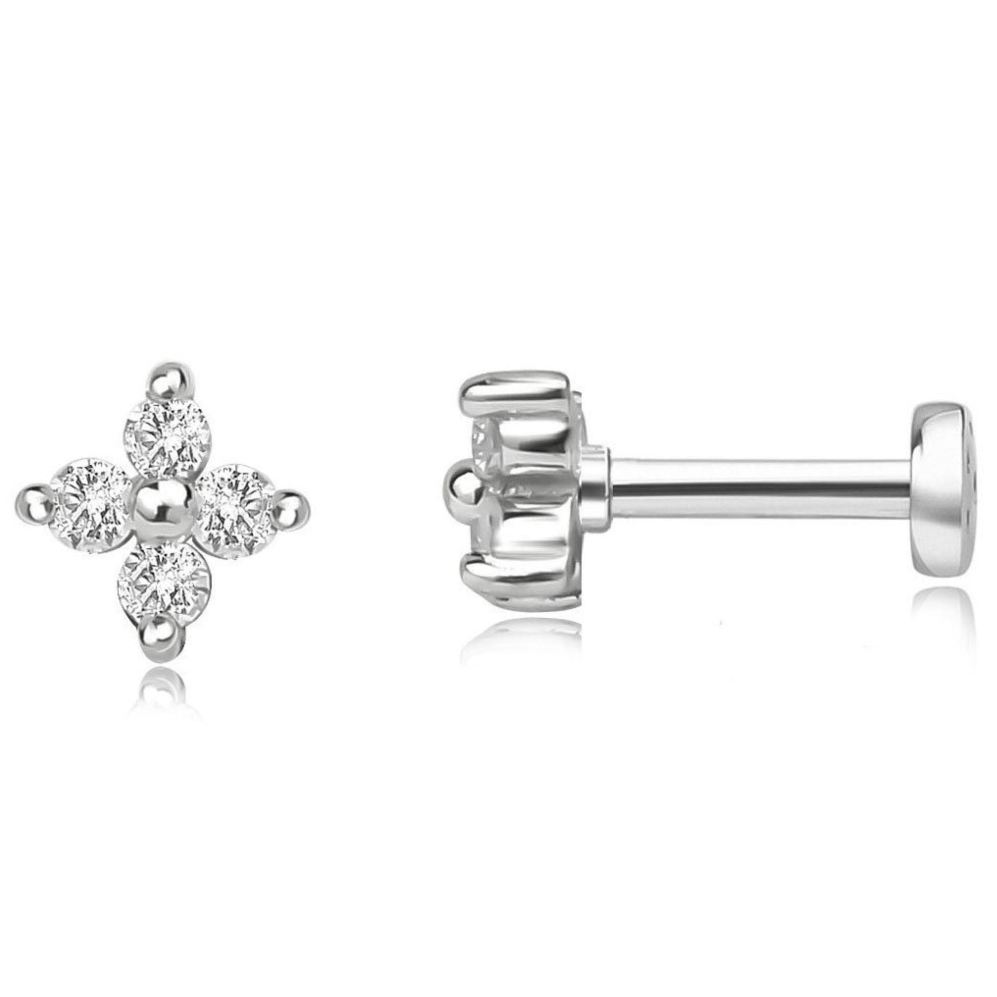 Cubic Zirconia Flat Back Stud Earrings by Ginger Lyne Gold Plated Sterling Silver Body Jewelry