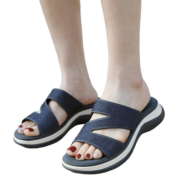 Juosiy Women's Arch Support Slides Sandals Soft Cushion Slippers Z Strap Rhinestone Slide Dressy Shoes
