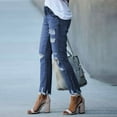 thumbnail image 4 of Women Patchwork Destroyed Raw Hem Jeans Ripped Hole Denim Pants, 4 of 5