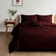 thumbnail image 2 of 3 Piece New Half Pinch Pleated Pattern Comforter Set, 800 TC, 100% Egyptian Cotton, Oversized Super King Size Wine Solid, 2 of 6