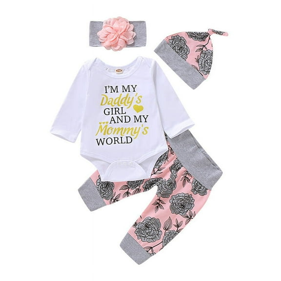 Toddler Baby Girl Clothes Long Sleeve Romper Top Floral Pants Set Baby Girl Outfits Set 12-18 Months