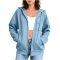 thumbnail image 2 of CBASIHI Womens Zip Up Hoodies with Pockets- Drop Shoulder Casual Trendy Fall Long Sleeve Oversized Sweatshirts Light Blue Size S, 2 of 8