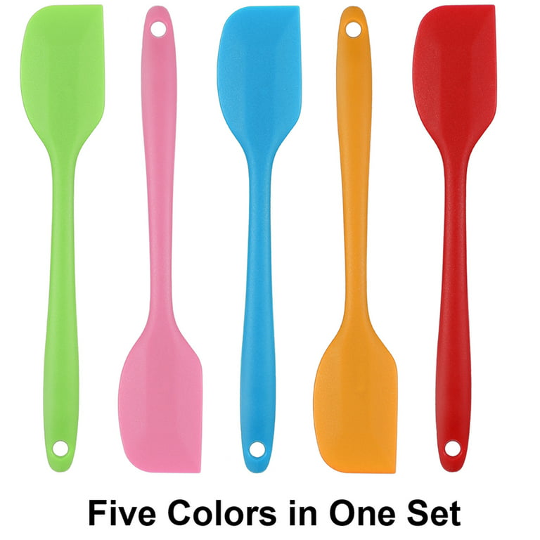 Hequsigns 5 Pack Rubber Spatula Set, Heat Resistant Seamless Rubber Scraper, Non-Stick for Cooking Baking Mixing(Pink)