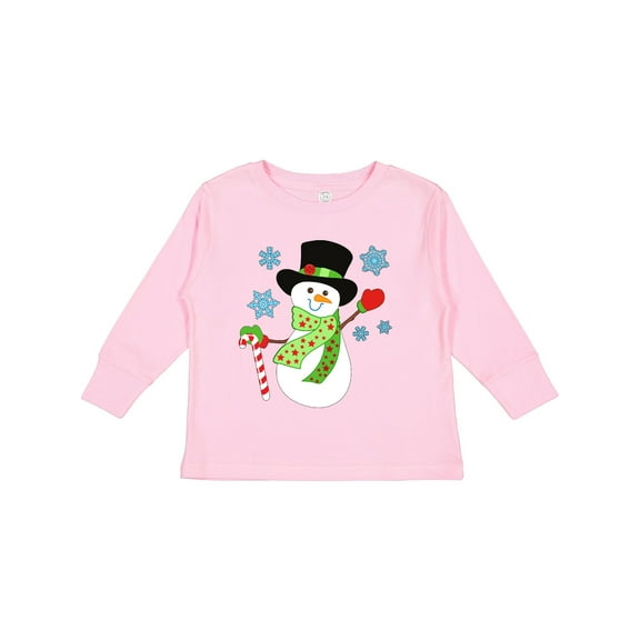 Inktastic Christmas Snowman in Top Hat with Candy Cane Boys or Girls Long Sleeve Toddler T-Shirt