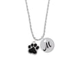 thumbnail image 2 of Delight Jewelry Silvertone Large Black Paw Silvertone Script Initial Disc - M - Charm Necklace, 20"+3", 2 of 4