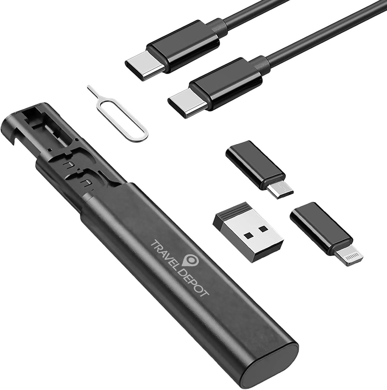 RGHJAR-USB C Adapter OTG Cable Kit, L Connector to Type C Converter Case, Conversion Set A Type C L Micro USB Adapter Kit, 60W Charging & Data Transfer Cable Set w/SIM Tray Eject Tool, Black