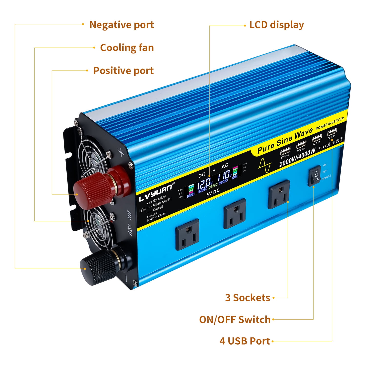 LVYUAN 2000W 4000W Pure Sine Wave Power Inverter DC Martinique | Ubuy