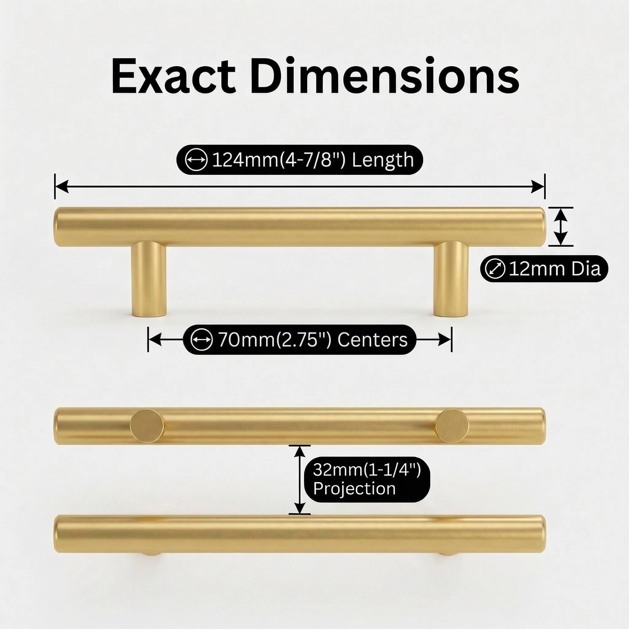 Fitviso 10 Pack 2.75 Inch(70mm) Center to Center Brushed Brass Kitchen Cabinet Handles for Kitchen and Drawers