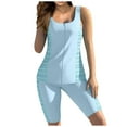 thumbnail image 1 of MKLEKYY Traje De Baño Corto Informal Para Mujer, Con Pantalones Cortos, Talla Grande, Estampado, Espalda De Tiras, Conjunto De Dos Piezas, 1 of 3