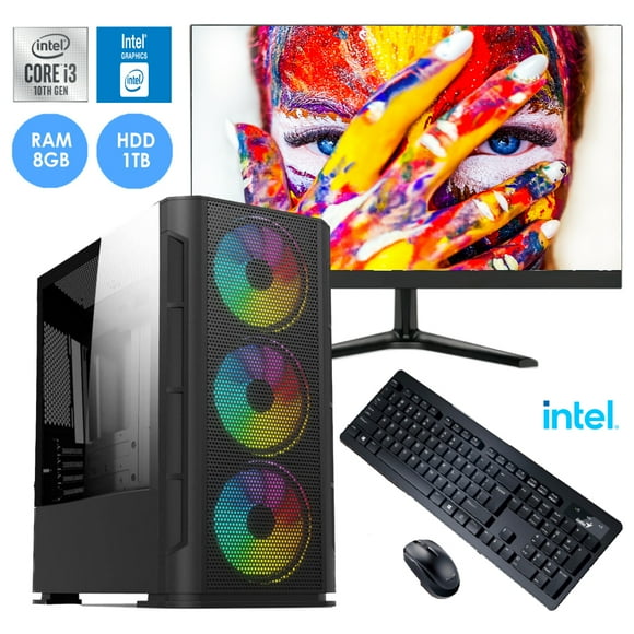 Computadora PC armada i3 10100 Intel Disco duro 1TB 8GB RAM 80+ Monitor 21.5 pulgadas