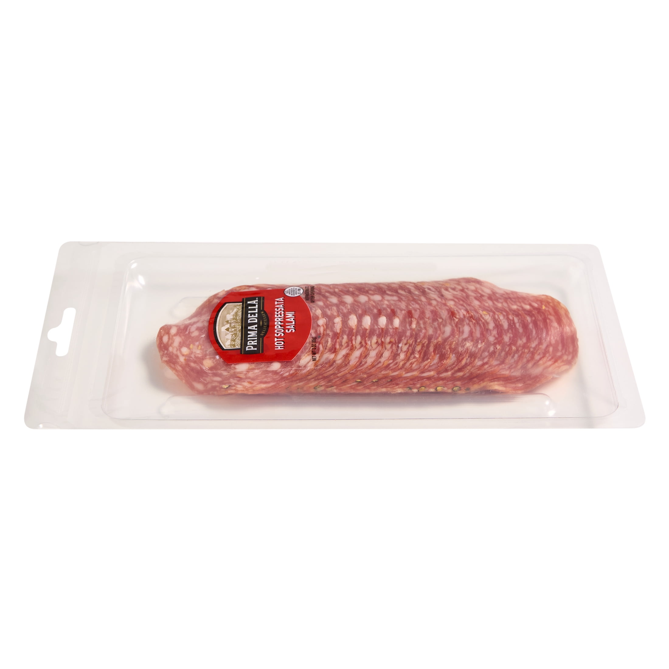 Prima Della Sliced Hot Soppressata Salami Ready to Eat Sliced Charcuterie Meat, 3 oz Plastic Tray