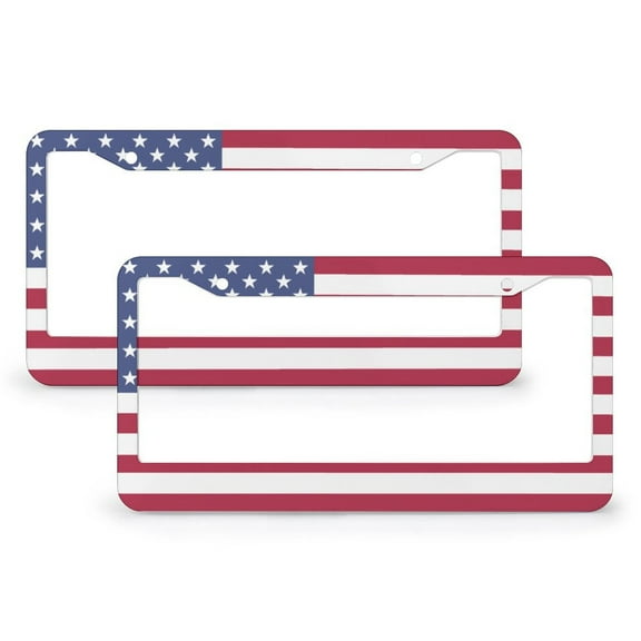 2 Pack USA Flag Patriotic License Plate Frames July 4th Licenses Plates Frames Front Licenses Plate Covers Car Tag Frame Aluminum 2 Holes for US And CA