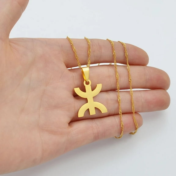 2.3CM Africa Berbers Symbol 14k Yellow Gold Pendant Necklaces African Berber Kabyle Style Amazigh Jewelry A069