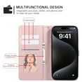 thumbnail image 3 of Designed for iPhone 15 Pro Max Wallet Case, Classic Women Flip Folio Cover with Embossed PU Leather Stand Card Holder Slots Magnetic Detachable Wrist Strap for iPhone 15 Pro Max, Rosegold, 3 of 9