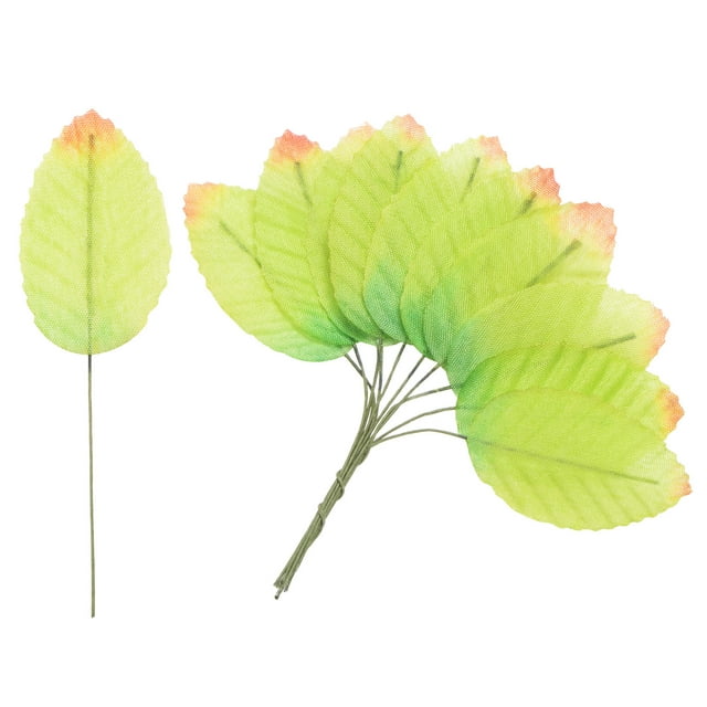 Uxcell 120Pcs Hojas de Seda Artificial, Hojas Individuales de Alambre Falsas, Flores Falsas Verdes Rojas