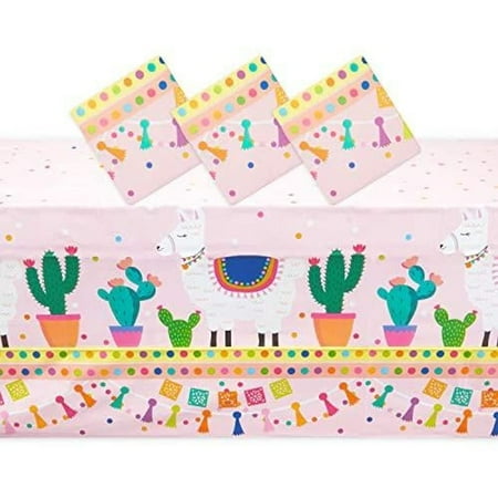 

Plastic Tablecloth Llama Birthday Party Supplies (54 x 108 in 3-Pack)