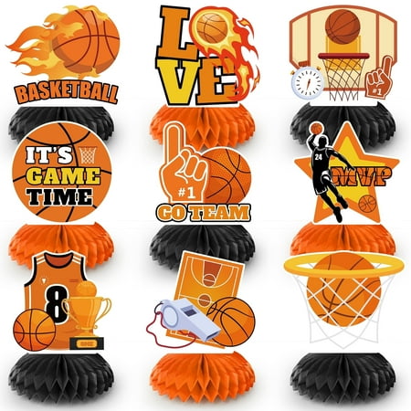 Basketball Honeycomb Centerpiece, 9pcs Basketball Birthday Honeycomb Centerpiece for Table, for Basketball Party Decorations