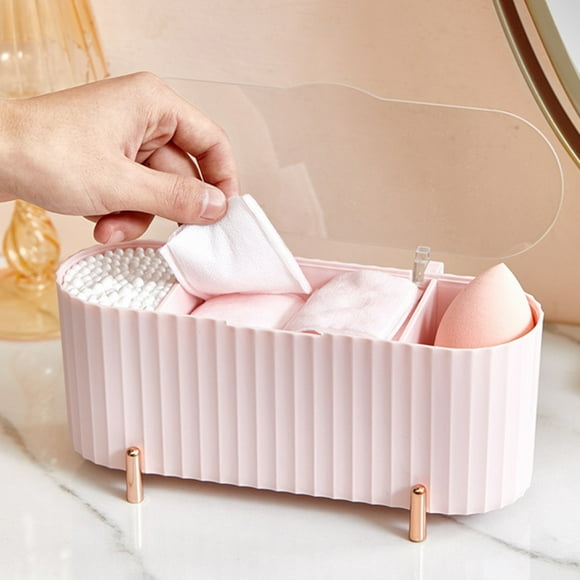 Estantería de almacenamiento para belleza con cubierta transparente, caja de almacenamiento para esponjas y polvos, caja de almacenamiento para paños domésticos, ideal para dormitorios,