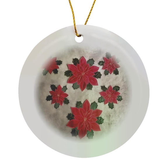3drose, Christmas Poinsettia, Circle Porcelain Ornament