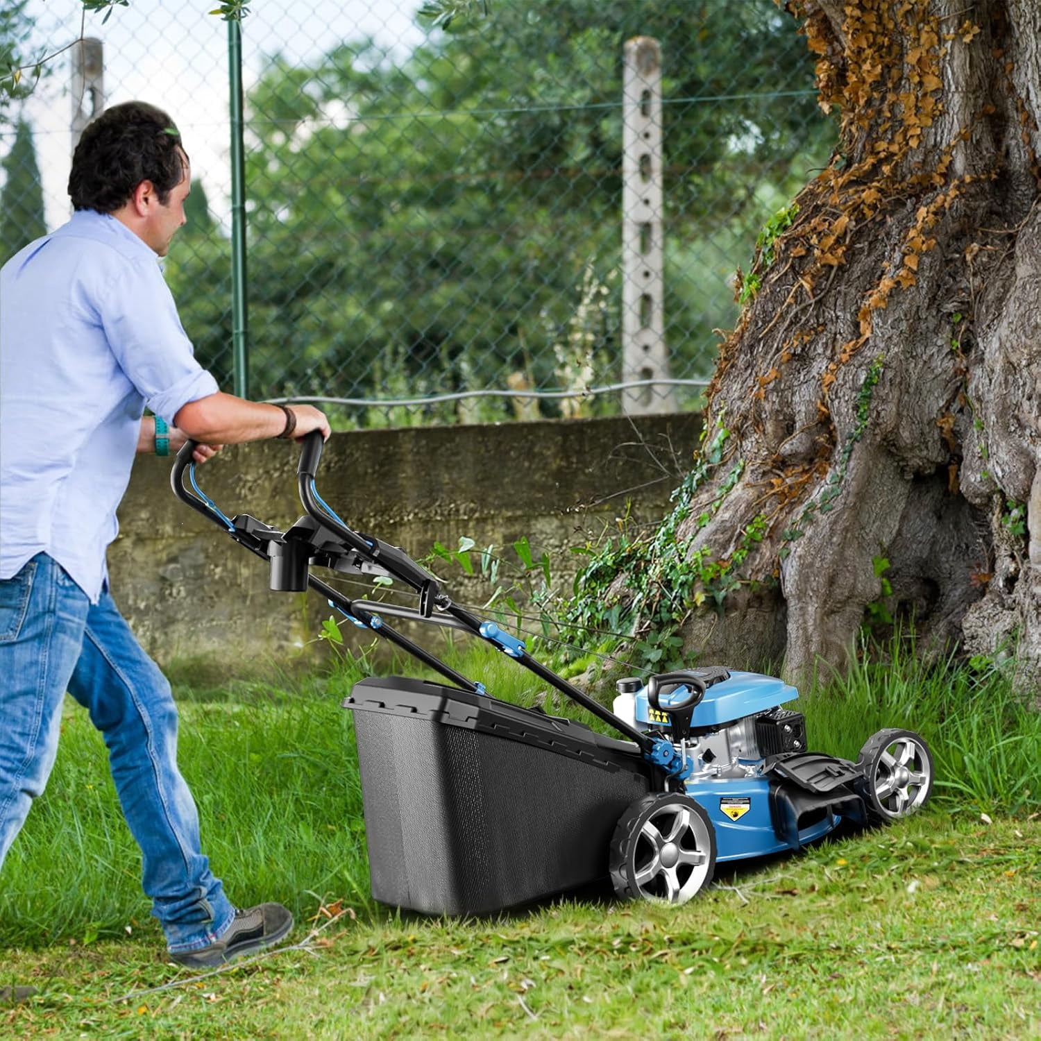 Gas Powered Push Lawn Mower, 21" Cutting Deck, 201cc 4-Cycle Engine, 7-Level Height Adjustment, 3-in-1 Bagging Mulching Side Discharge