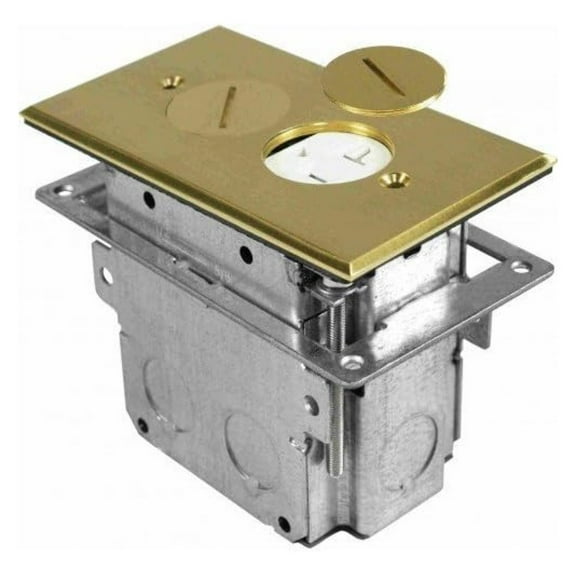 FLB-R1G-BR Floor Receptacle Cover & Adjustable Box, Tamper Resistant, Brass