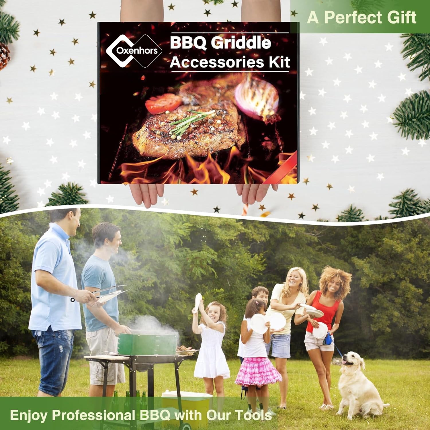 Oxenhors Griddle Accessories Kit, 26Pcs Grilling Accessories Set for Blackstone and Camp Chef, Flat Top Grill Accessories Set with Spatulas, Scraper, Egg Ring, Tong, Basting Cover for Outdoor BBQ
