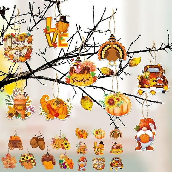 32Pcs Fall Tree Decorations Ornaments  Happy Thanksgiving Day Hanging Decorations for Home Office Small Tree Decor with Turkey Pumpkin Maple Leaf Fall Acorn Autumn Party Supplies