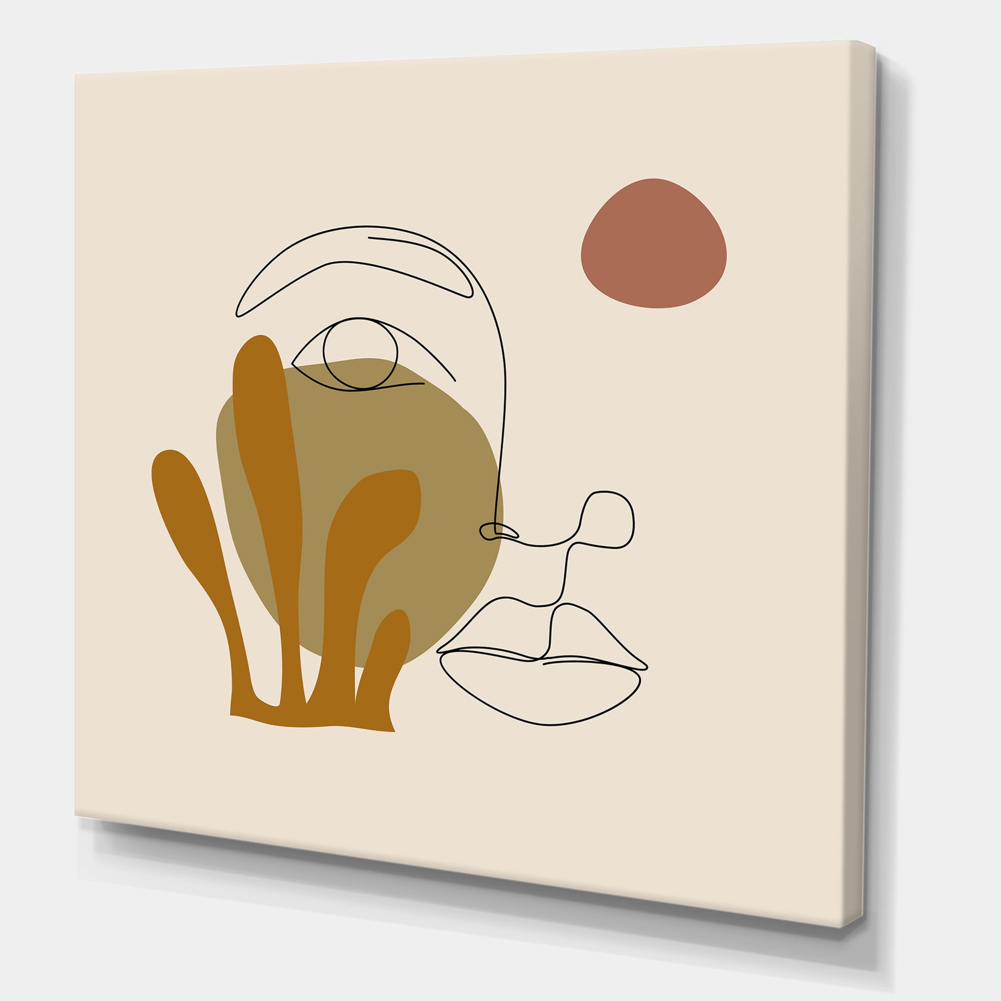 Designart ' One Line Art Portrait of Female In Terracotta Tones ' Modern Canvas Wall Art Print