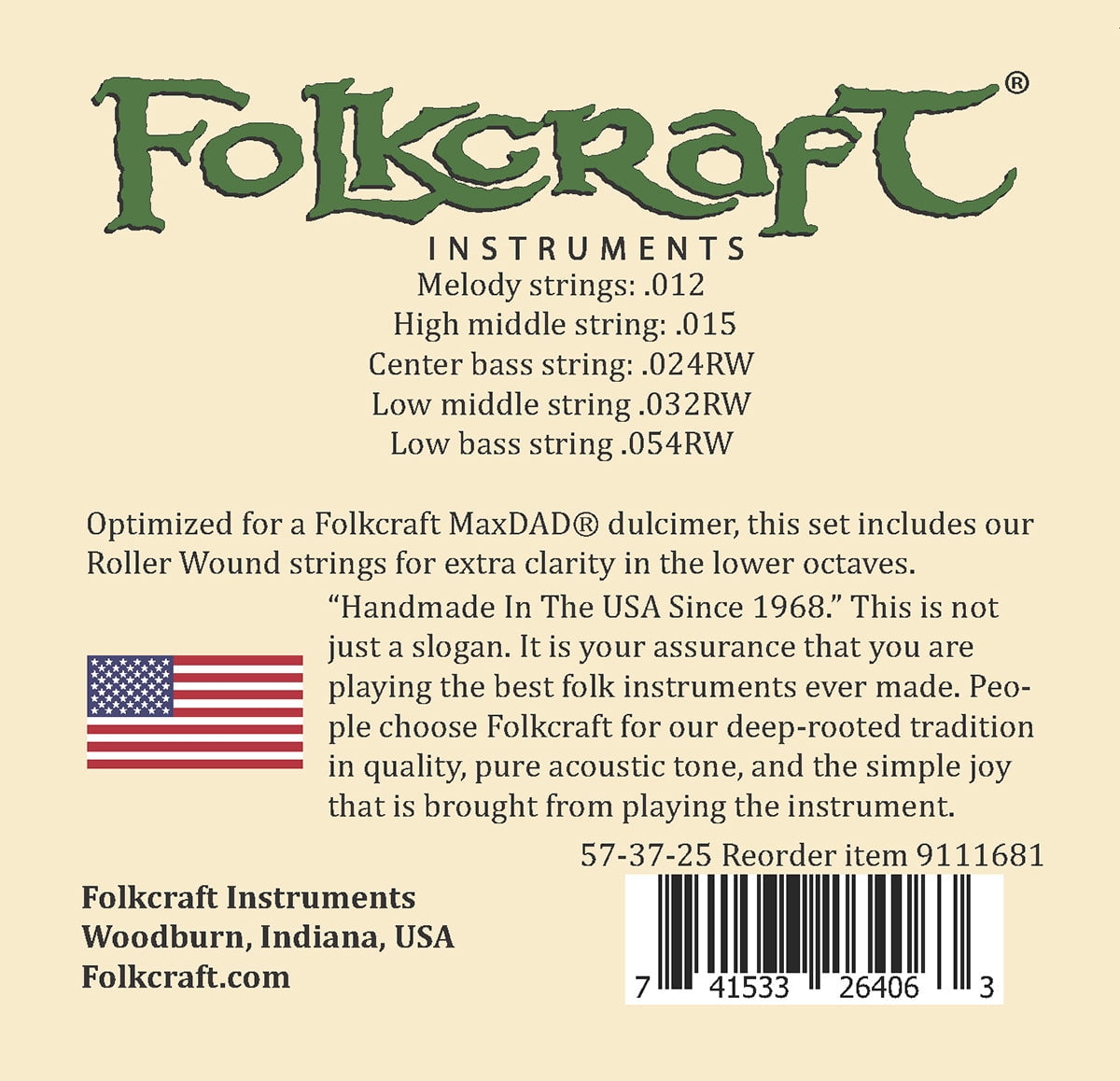 Folkcraft&reg; Mountain Dulcimer String Set, MaxDAD (Standard/Bass Hybrid), Ball Ends (.012" .015" .024"RW .032"RW .054"RW)