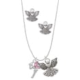 thumbnail image 1 of Delight Jewelry Silvertone Small Fairy with Pink Wings Silver tone Guardian Angel Charm Necklace and Stud Earrings, 1 of 4