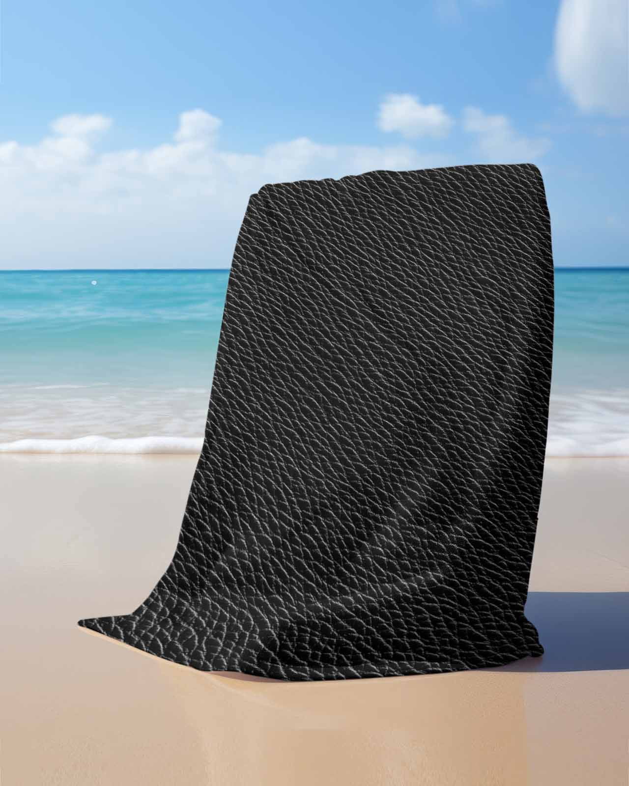 Solid Black Beach Towels Oversized Super Absorbent, Retro Minimalism Abstract Denim Texture Lightweight Bath Towel Quick Dry Sets For Bathroom/Pool/Rv Camping/Beach Play/Gym Room/Picnic 35"x70"