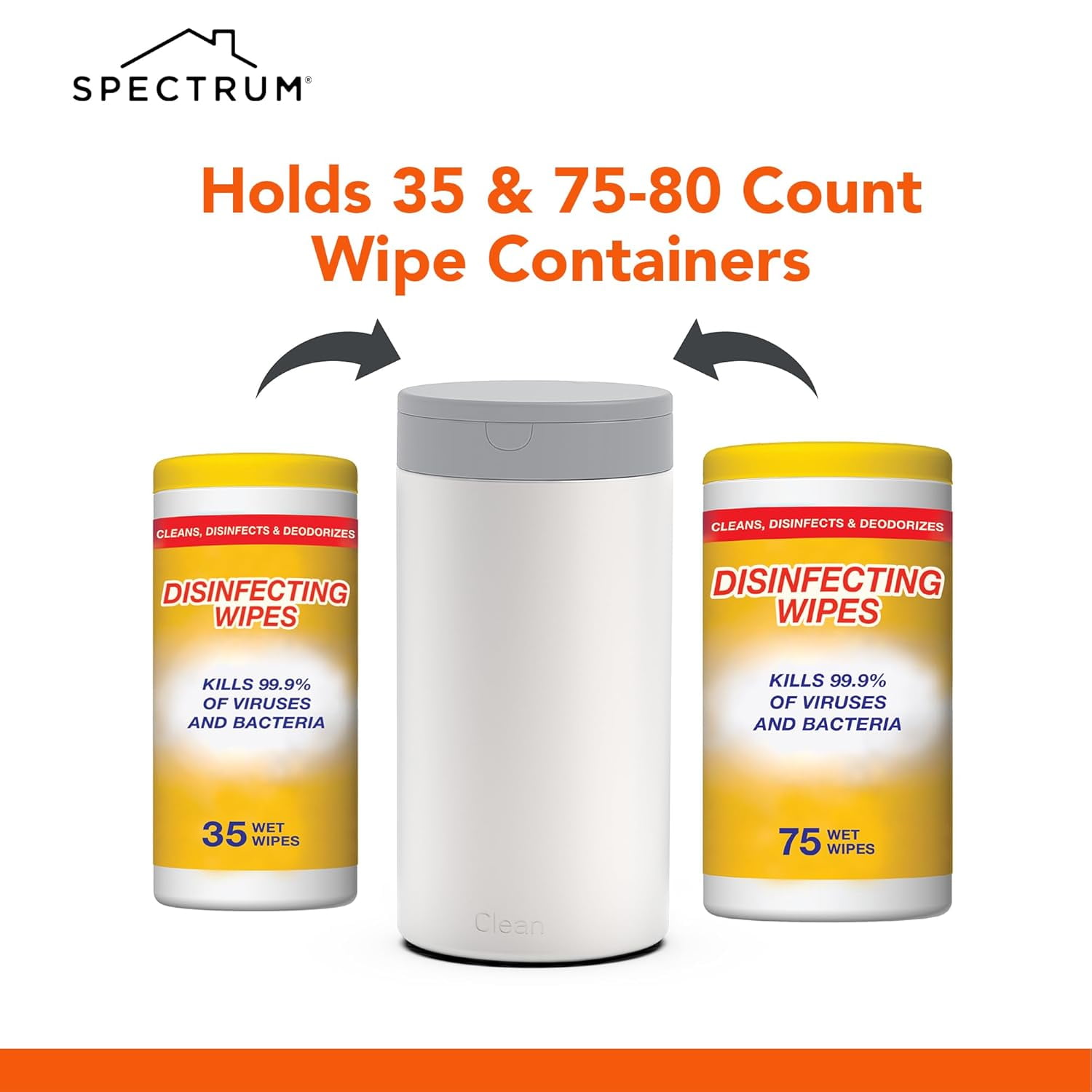 Spectrum Cleaning Wipes Dispenser Stainless Steel Container 1-Handed Use