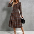 thumbnail image 4 of GUACER Plaid Fall Midi Dresses for Women High Waist Crewneck Long Sleeve A-Line Swing Dress for Work Casual, 4 of 6