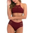 thumbnail image 3 of 2DXuixsh Bathing Suits for Juniors Shorts Neck Women's Waist High Swimsuit V Two Pieces Crochet Set Lace Bikini Swimwears Set Swimsuits for Women 3 Piece Red M, 3 of 7