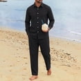 thumbnail image 2 of HBGVBA 2 Piece Outfit Set for Men,Linen Long Sleeve Shirt Long Pants Matching Set,Solid Color Collared Button Down Shirt Casual Loose Pocket Pants Daily Leisure Tracksuit Outfit, 2 of 5