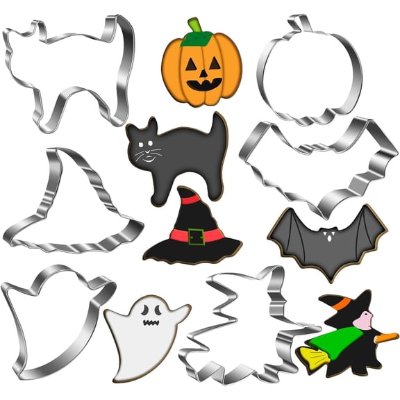 Halloween Cookie Cutters Set - Ghost, Pumpkin, Bat, Cat, Witch, Witch Hat - 6Pcs Halloween Cookie Cutters Large for Halloween Party - Cookie