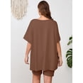 thumbnail image 7 of SHOWMALL Women Plus Size Outfits Set Soft Loungewear Pastel Brown 3X Summer 2-Piece Pajamas Short Sleeves and Bliker Shorts Lounge Sets for Women, 7 of 7