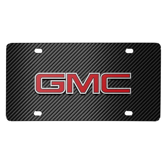 iPick Image for GMC Red 3D Logo Inlay on Black Carbon Fiber Pattern Stainless Steel License Plate, Official Licensed