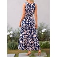 thumbnail image 4 of Women's Summer Dresses Casual Sleeveless Maxi Dresses Cute Floral Long Dress Wedding Guest Dress Navy Blue M (Casual Summer Dresses With Pockets), 4 of 8