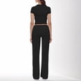 thumbnail image 4 of Conjunto de 2 piezas para mujer: top corto de manga corta y pantalones rectos, estilo deportivo informal, tallas reales para primavera/verano, 4 of 6