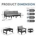 thumbnail image 5 of FUNDAZE Oversize 5 Pieces Patio Furniture Sets, Waterproof HDPE Frame Outdoor Conversation Sets Perfect for Patio, Poolside & Backyard, Black Frame with Gray Cushion, 5 of 11