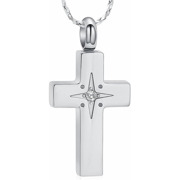 Crystal Cross Urn Necklace for Ashes Cross Cremation Jewelry Crystal Ashes Pendant Stainless Steel Keepsake Memorial Urn Jewelry for Women Men Gifts
