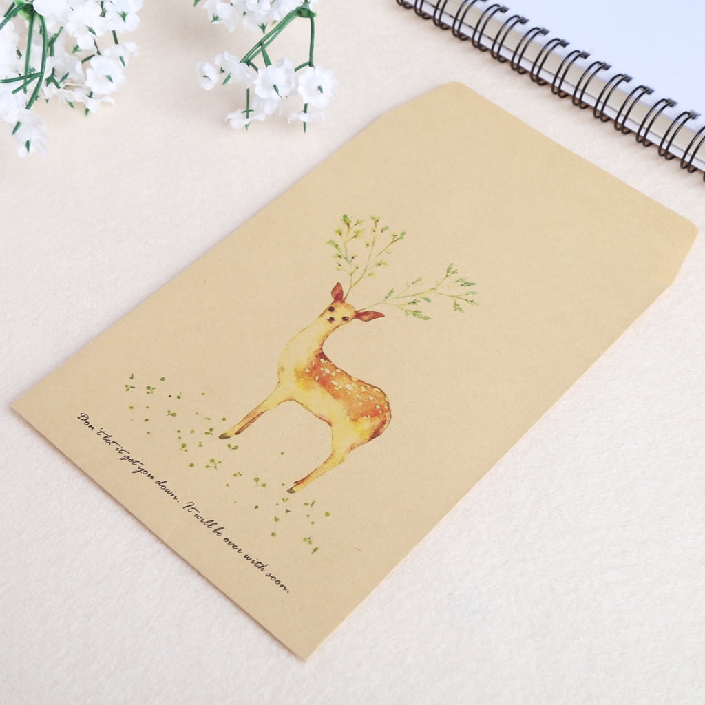 Redriver Mini Paper Envelope Card Scrapbooking Gift Vintage Deer 7.28x4.33 12Pcs