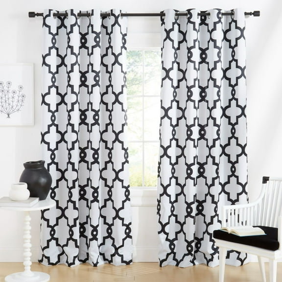 Exclusive Home Ironwork Sateen Woven Room Darkening Blackout Grommet Top Curtain Panel Pair, 52"x96", White
