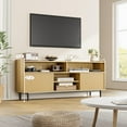 thumbnail image 3 of YUSAZENS Fluted TV Stand for 70-Inch TV, Boho Entertainment Center with Sliding Doors & Adjustable Shelves, Wooden Media Console, 3 of 7