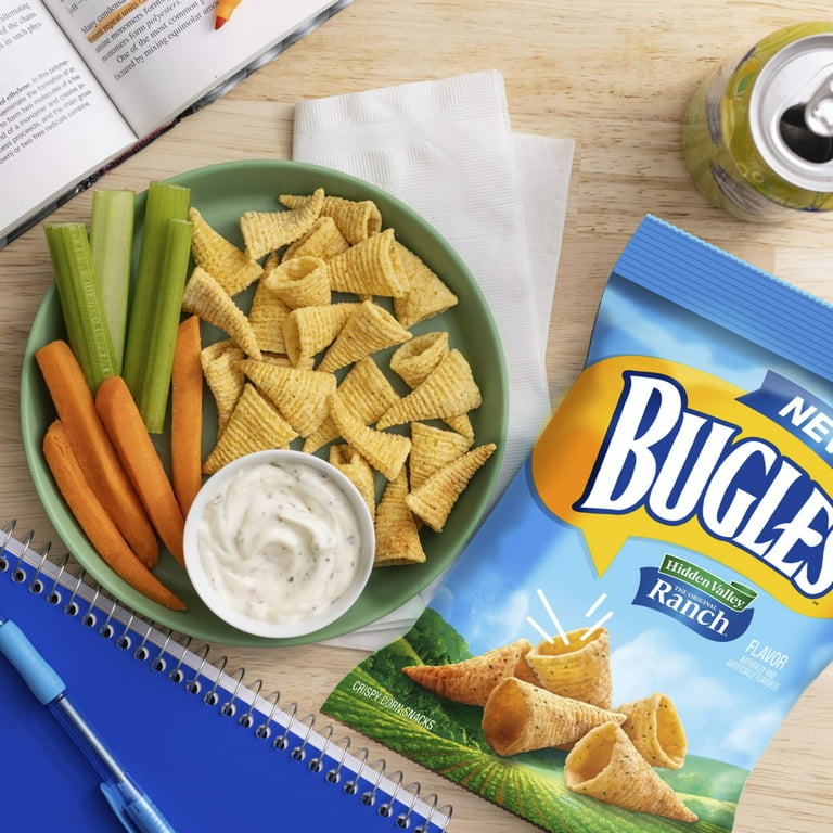 Bugles Crispy Corn Snacks, Hidden Valley Ranch Flavor, Snack Bag, 14.5 oz